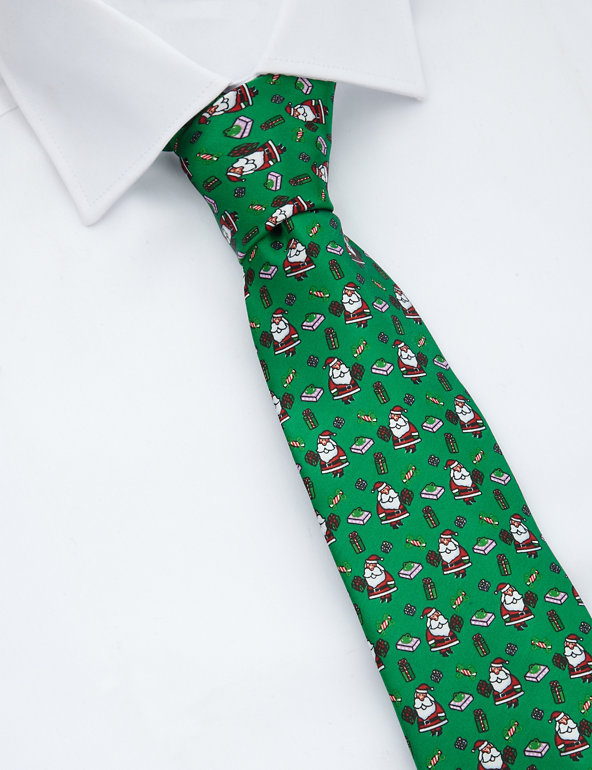 Machine Washable Santa Print Tie with Stain Resistant™ Image 1 of 1