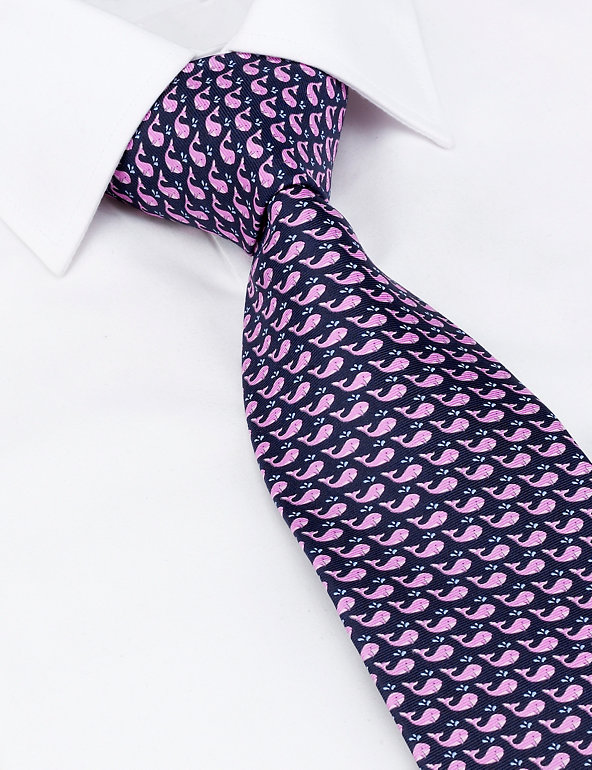 Made In Italy Pure Silk Whale Print Tie Image 1 of 1
