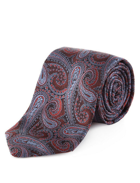 Made in Italy Luxury Pure Silk Paisley Print Tie Image 1 of 1