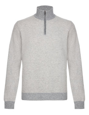 Made in Italy Wool Rich Zip Through Jumper with Cashmere Image 2 of 3