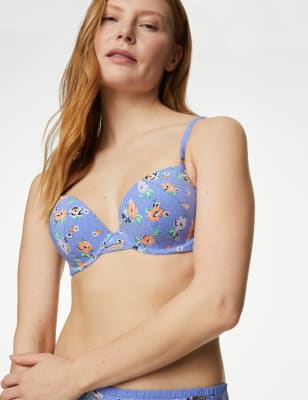 MARKS SPENCER M&S LILAC FLORAL PRINT UNDERWIRED PADDED BALCONY BRA 32 34 36  38