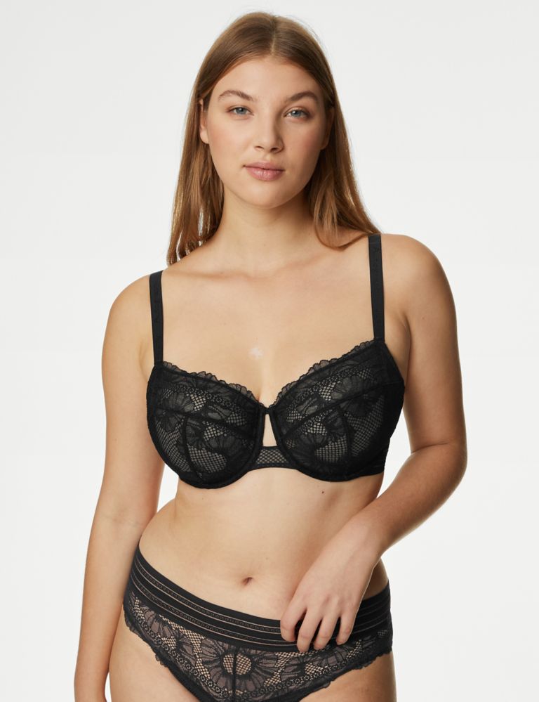 M&S AUTOGRAPH TEXTURAL LACE & LUXURY SATIN UNDERWIRED FULL CUP BRA