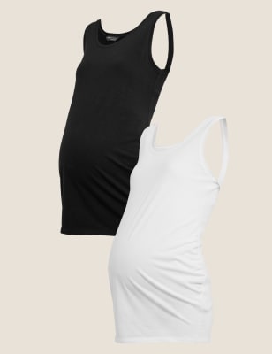 Maternity 2 Pack Cotton Fitted Vest Tops, M&S Collection