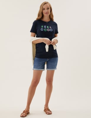 Maternity Over-The-Belly Denim Shorts in Coeling Wash