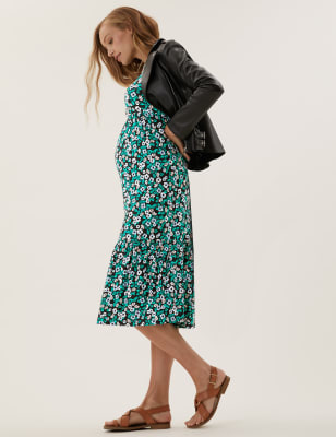 Maternity Jersey Floral Midi Tiered Dress, M&S Collection