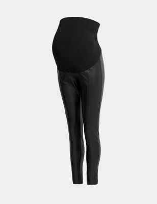 Maternity Leather Look Over Bump Leggings, M&S Collection