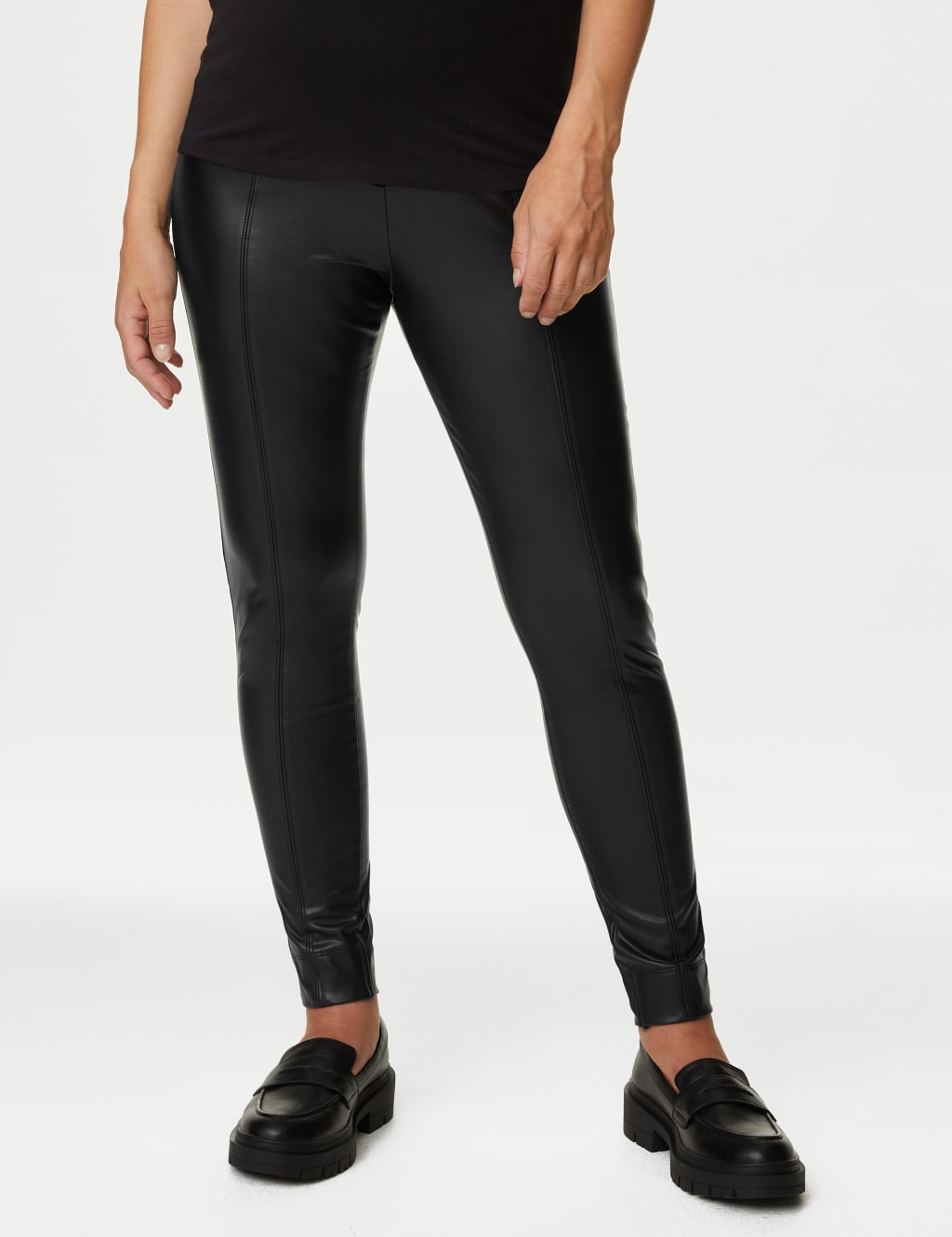 Maternity Leather Look Over Bump Leggings, M&S Collection