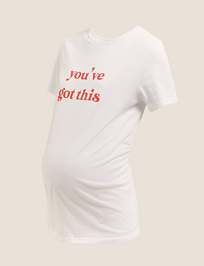 Maternity Pure Cotton Slogan T-Shirt Image 2 of 5