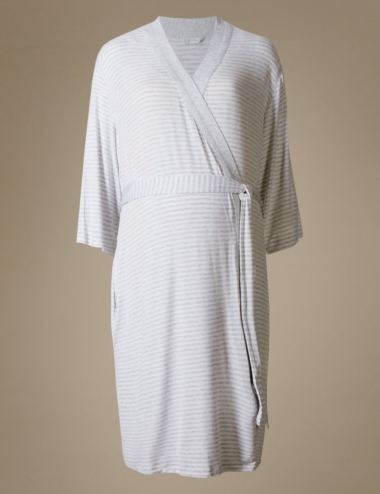 Maternity Striped Short Dressing Gown 2 of 7