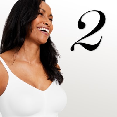 Model wearing white maternity bra