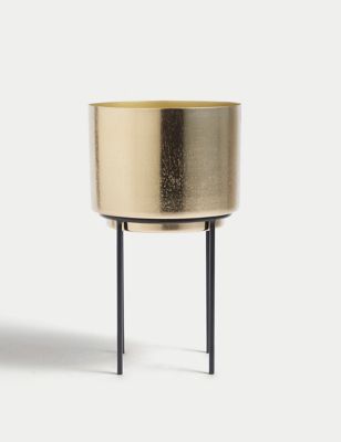 Medium Textured Gold Planter with Stand Image 2 of 3