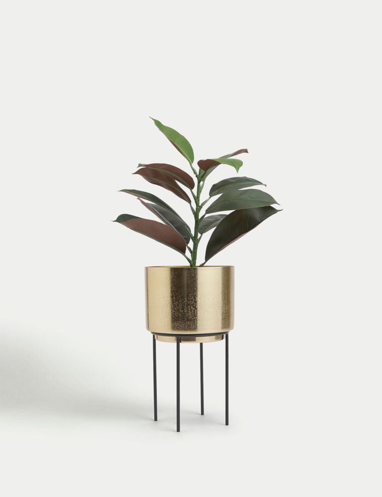 Medium Textured Gold Planter with Stand 1 of 3