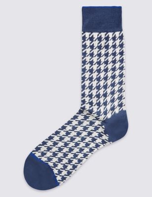 Mercerised Cotton Dogtooth Design Socks Image 1 of 2
