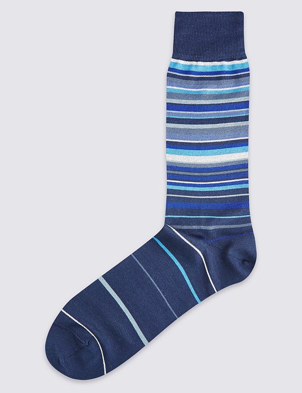 Mercerised Cotton Striped Design Socks Image 1 of 2