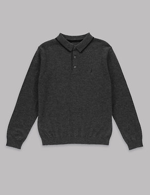 Merino Wool Blend Knitted Polo Jumper (5-14 Years) Image 2 of 3
