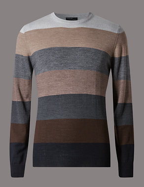 Merino Wool Blend Striped Slim Fit Jumper Image 2 of 3