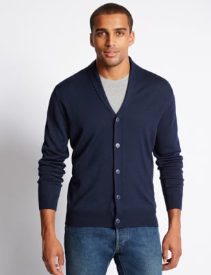 Merino Wool Blend Tailored Fit Cardigan M&S Collection M&S
