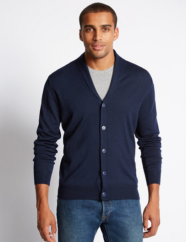 Merino Wool Blend Tailored Fit Cardigan | M&S Collection | M&S