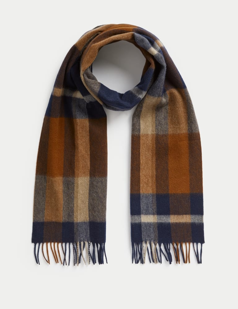 Colour block check merino wool scarf top