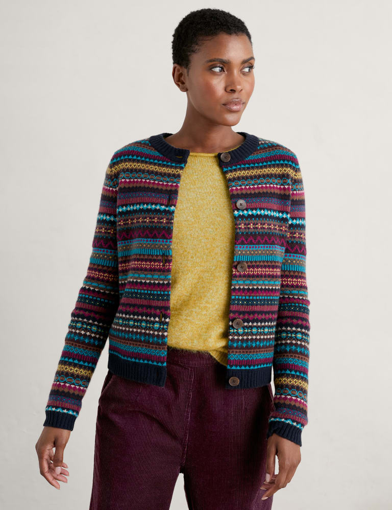 Long fair isle cardigan best sale