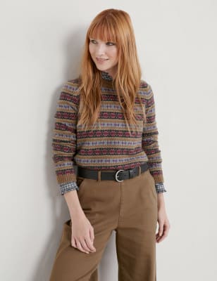 Merino Wool Rich Jacquard Crew Neck Jumper Image 1 of 7