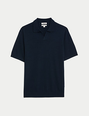 Merino Wool Rich Open Neck Knitted Polo Shirt with Silk Image 2 of 6