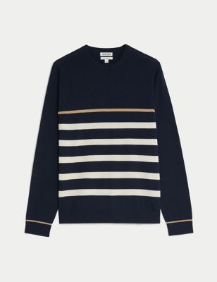 Merino Wool Rich Striped Knitted Jumper Image 2 of 7