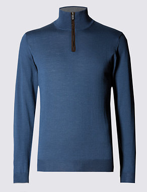 Merino Wool Rich Tailored Fit Jumper with Silk Image 2 of 4