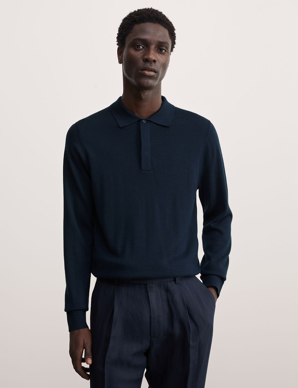 Merino Wool Silk Blend Knitted Polo Shirt 3 of 6
