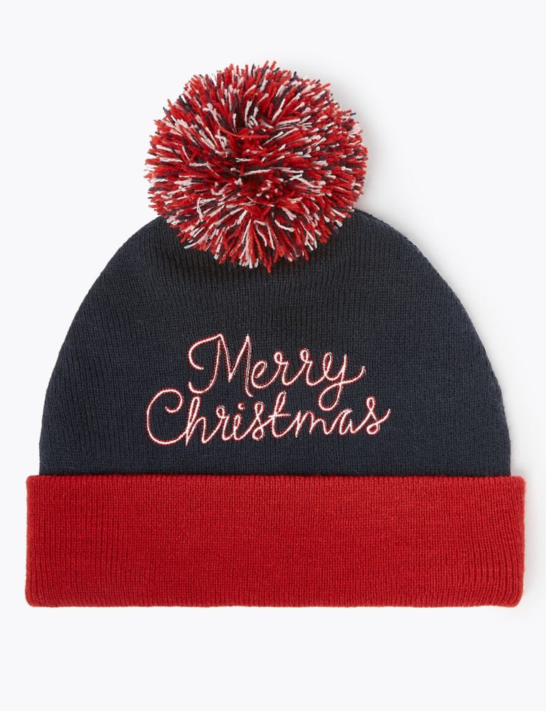 Merry Christmas Slogan Beanie Hat 1 of 3