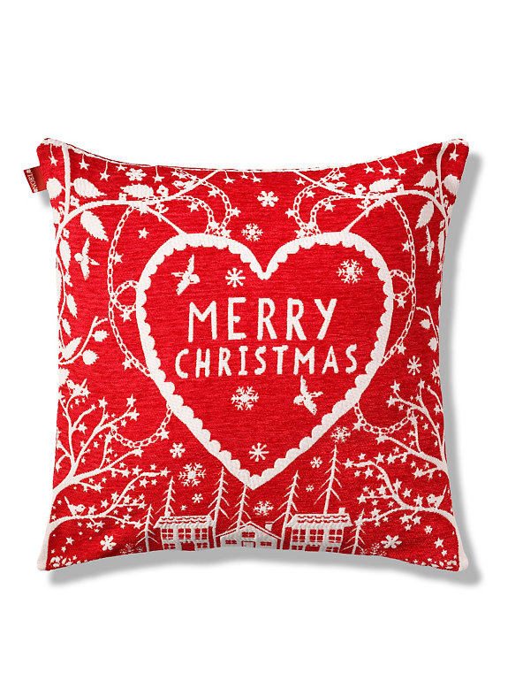Merry Christmas Village Chenille Cushion Image 1 of 1