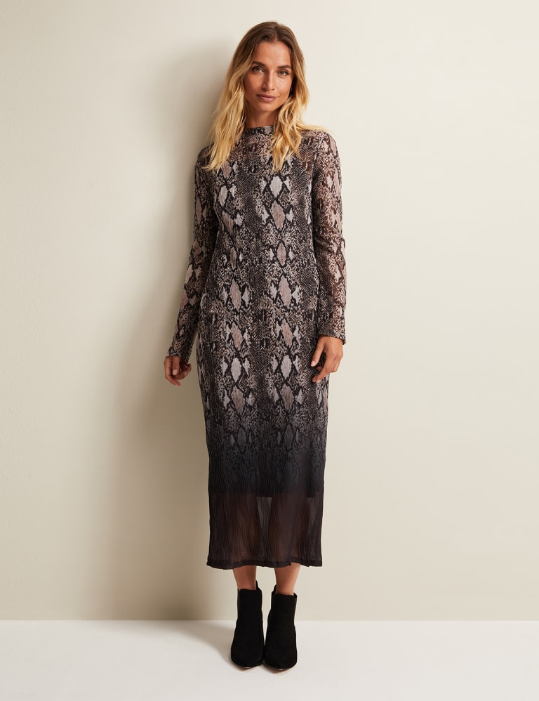 Mesh Ombre Snake Print Midaxi Column Dress