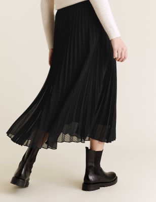 Mesh Polka Dot Pleated Midi Skirt | M&S Collection | M&S