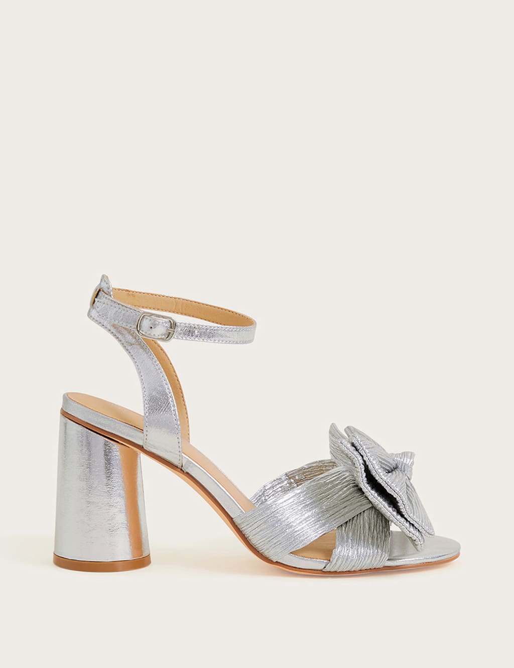 Metallic Ankle Strap Block Heel Sandals