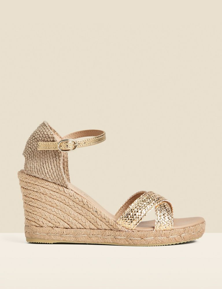 Metallic Ankle Strap High Wedge Espadrilles 1 of 4