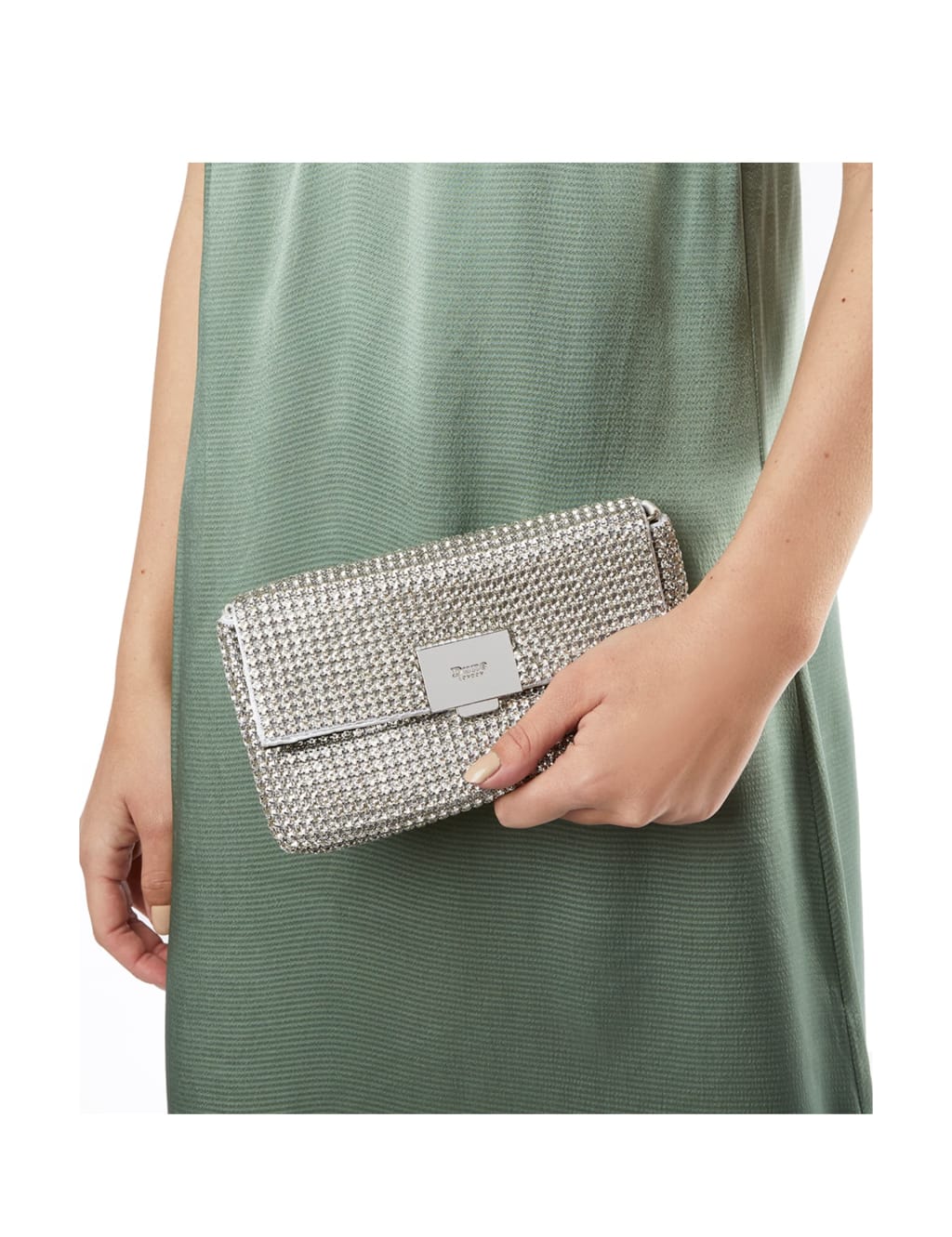 Dune silver diamante clutch bag clearance