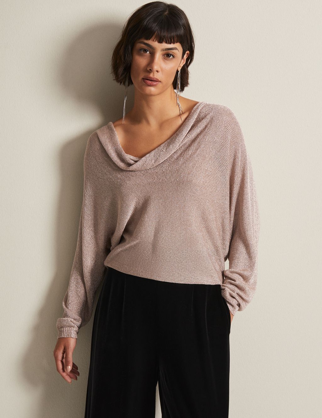 Metallic Cowl Neck Relaxed Knitted Top | Phase Eight | M&S