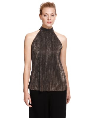 Metallic Effect Halter Neck Top M S Collection M S
