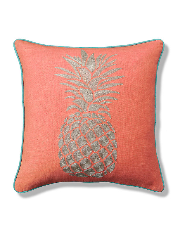 Metallic Effect Pineapple Embroidered Cushion Image 1 of 2