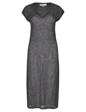 Metallic Effect Ribbed Knitted Longline Top Image 2 of 3