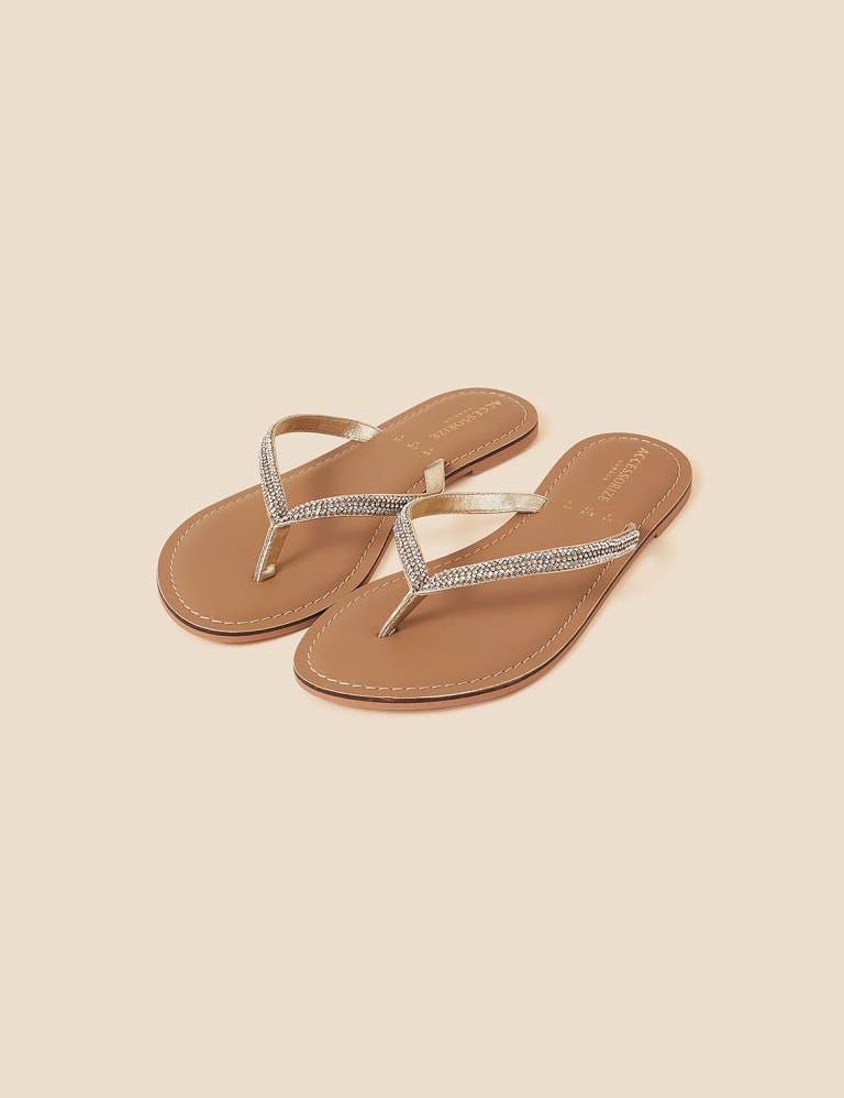 Metallic Embellished Flat Flip Flops 3 of 4