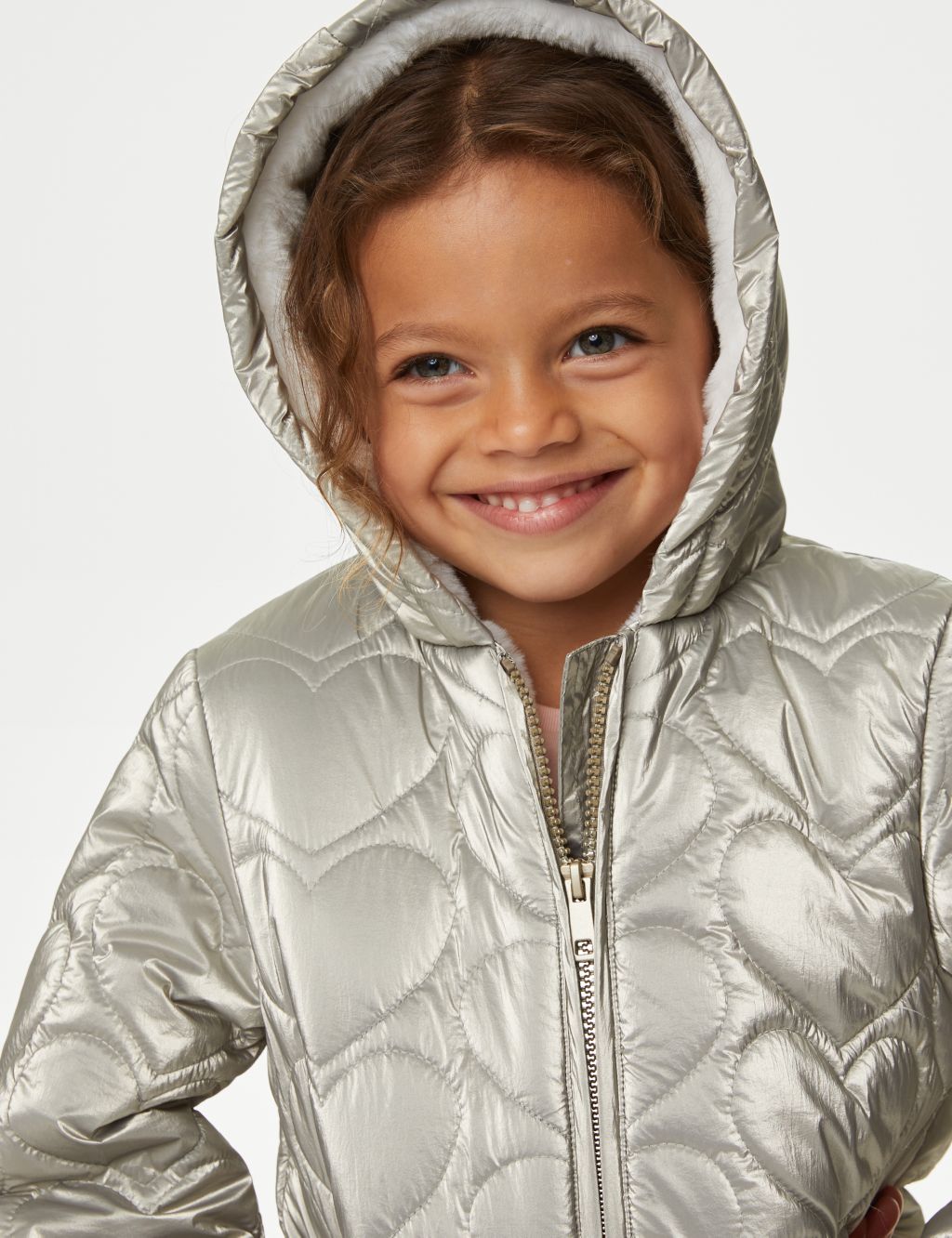 Metallic Heart Quilted Hooded Padded Jacket (2-8 Yrs) | M&S Collection ...