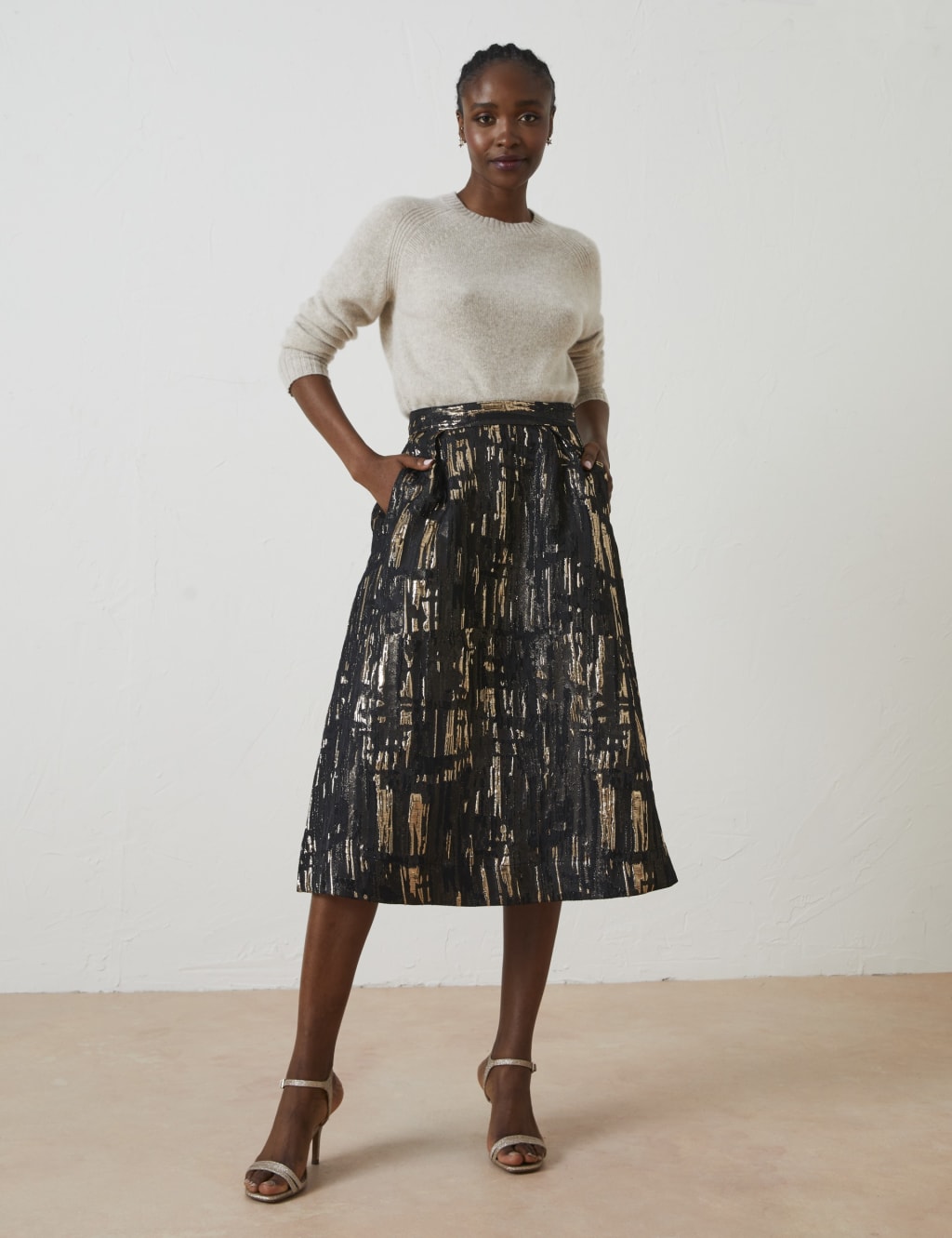 Metallic Jacquard Midi A-Line Skirt 3 of 6