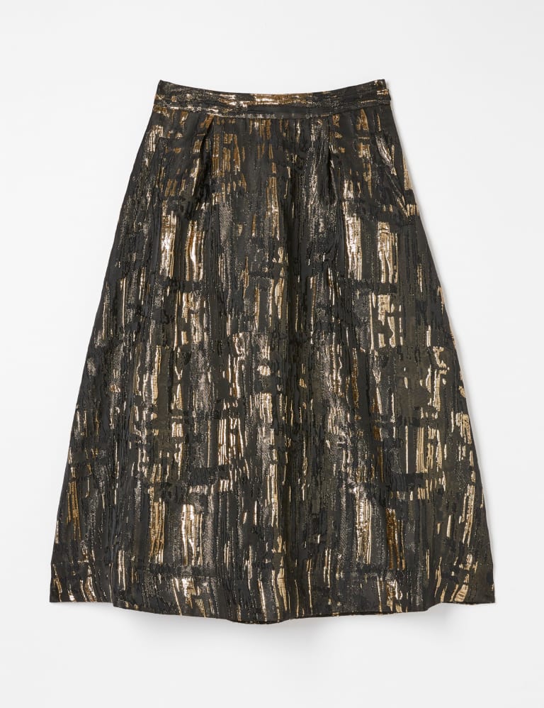 Metallic Jacquard Midi A Line Skirt