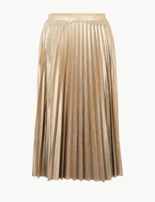 Gold pleated 2024 skirt m&s