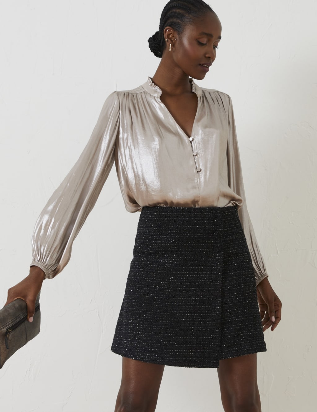 Metallic Mini Wrap Skirt with Wool 3 of 6