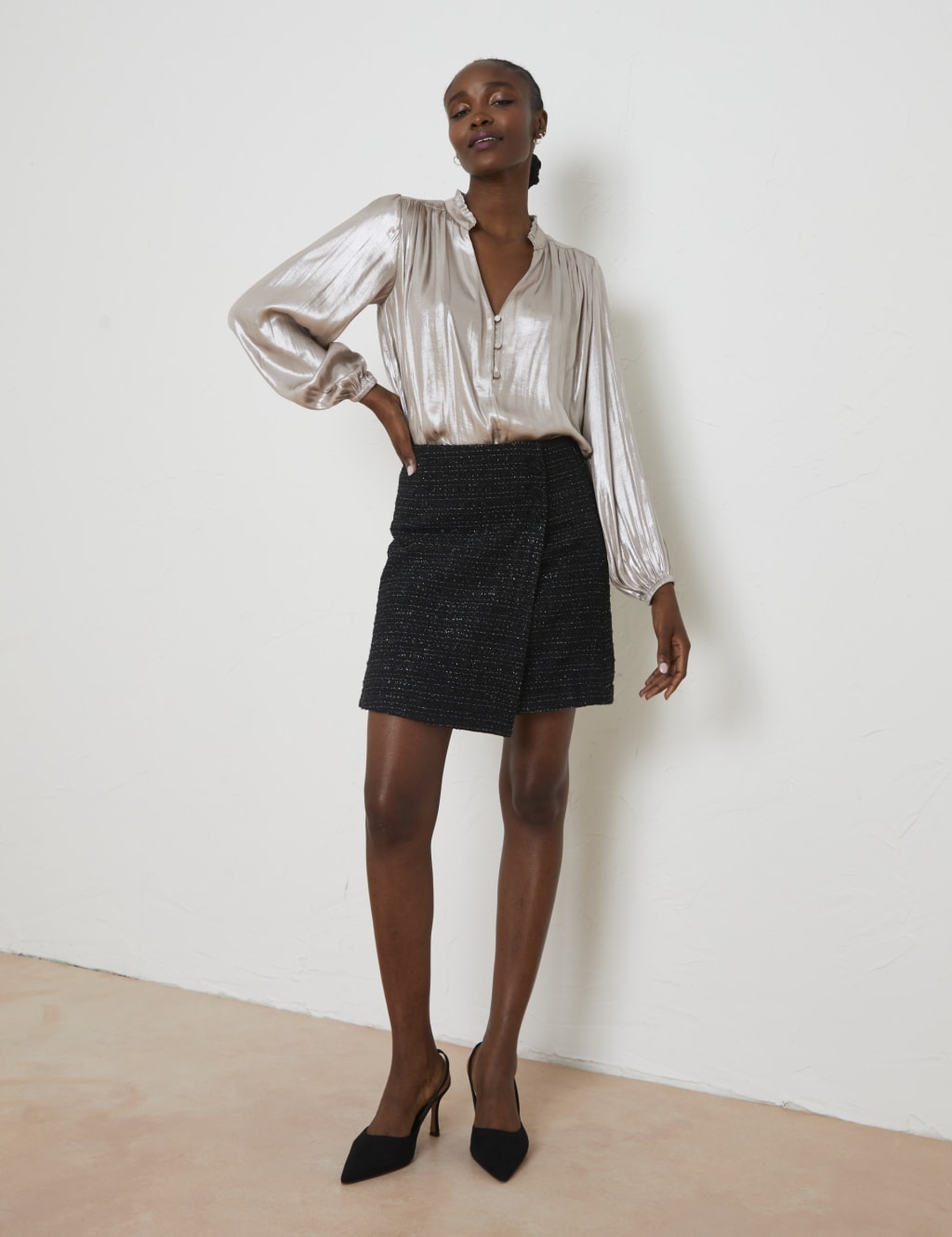 Black velvet mini wrap skirt discount