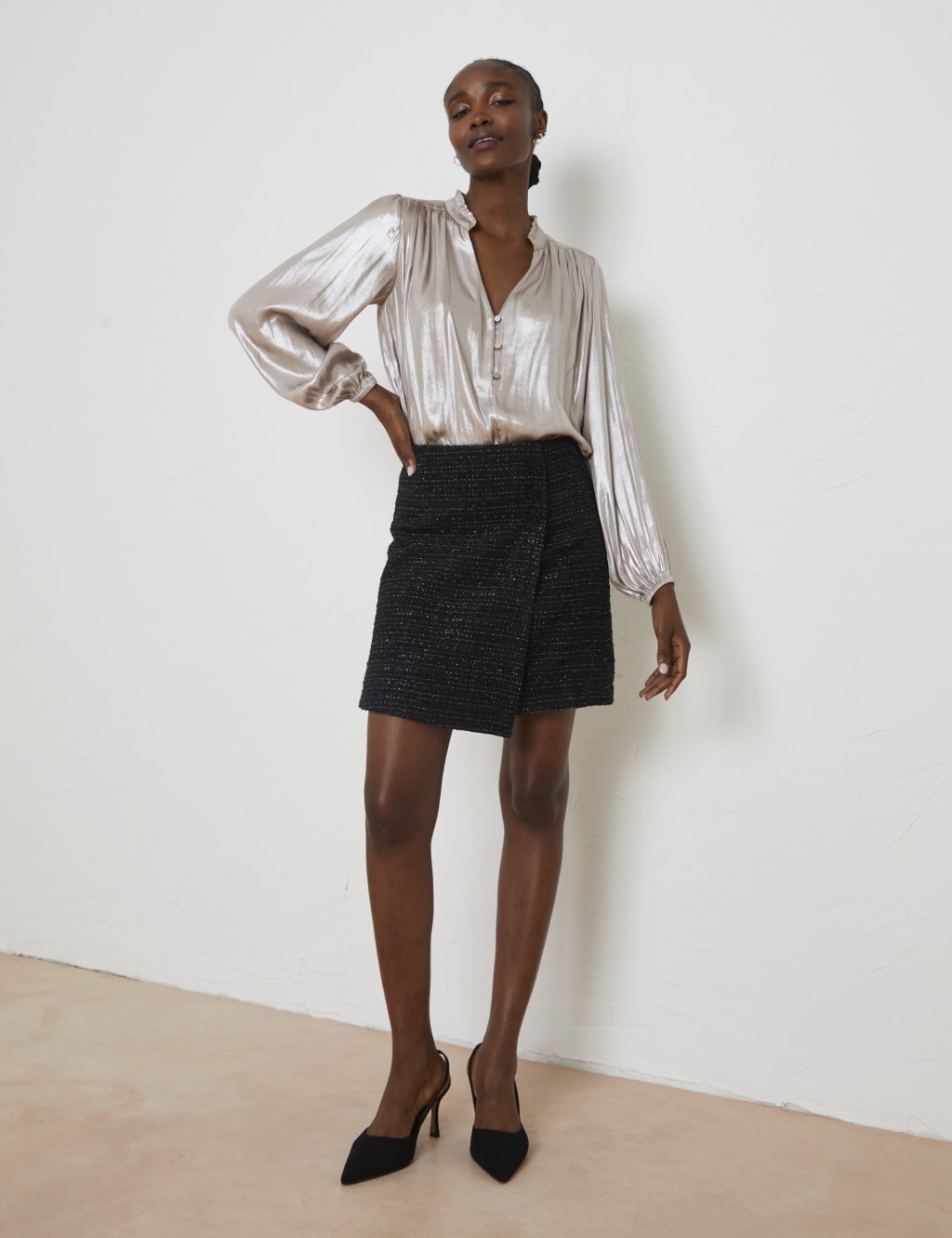 Metallic Mini Wrap Skirt with Wool 5 of 6