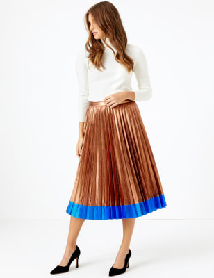 m&s gold pleated skirt