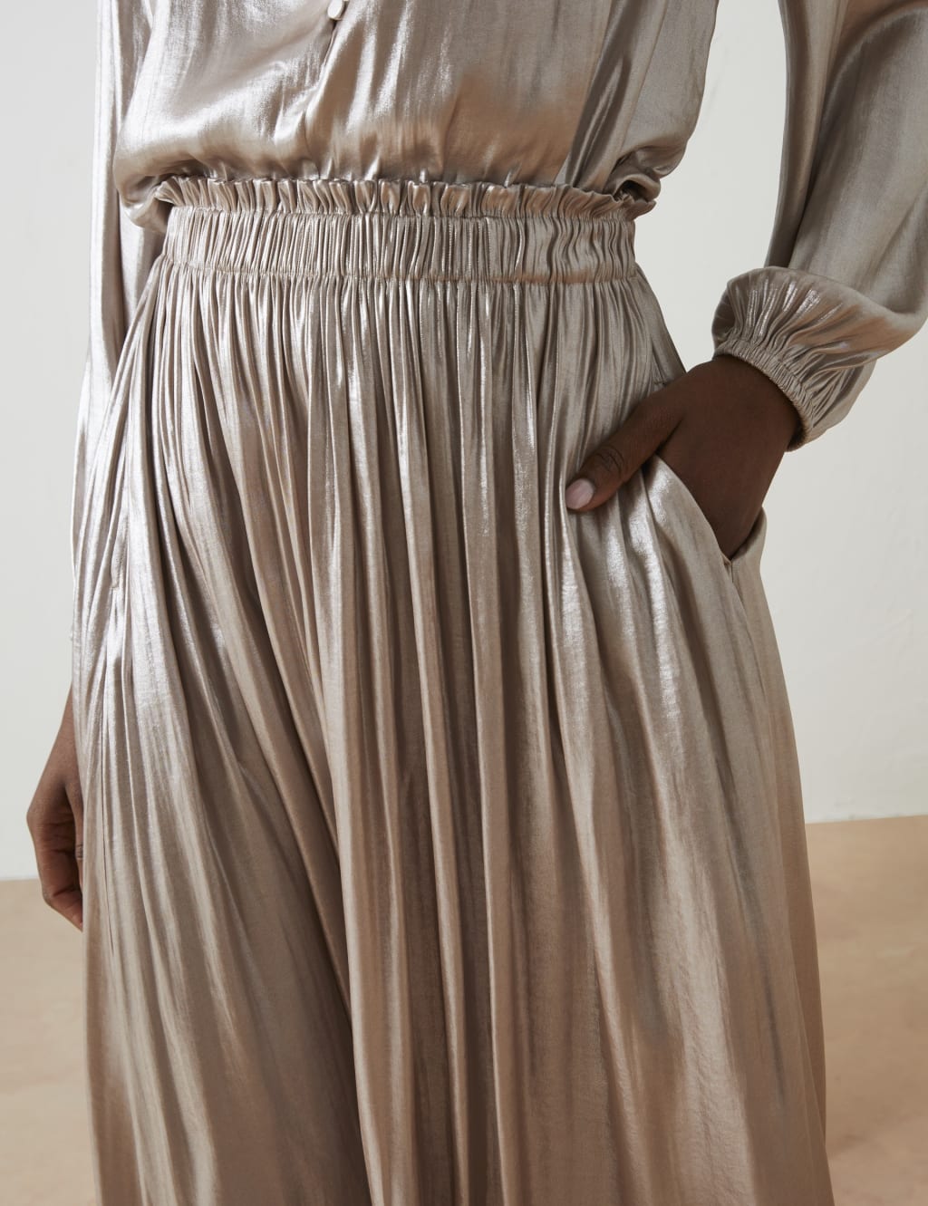 Metallic Pleated Midi Skirt 5 of 6